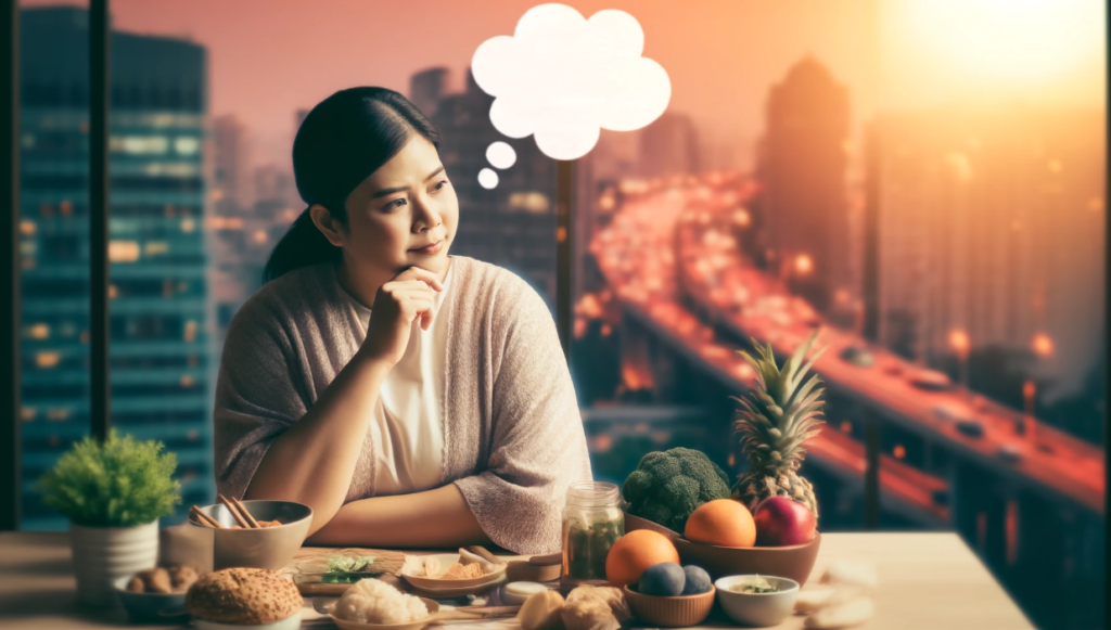 mulher pensando em quais hormonio para emagrecer tomar