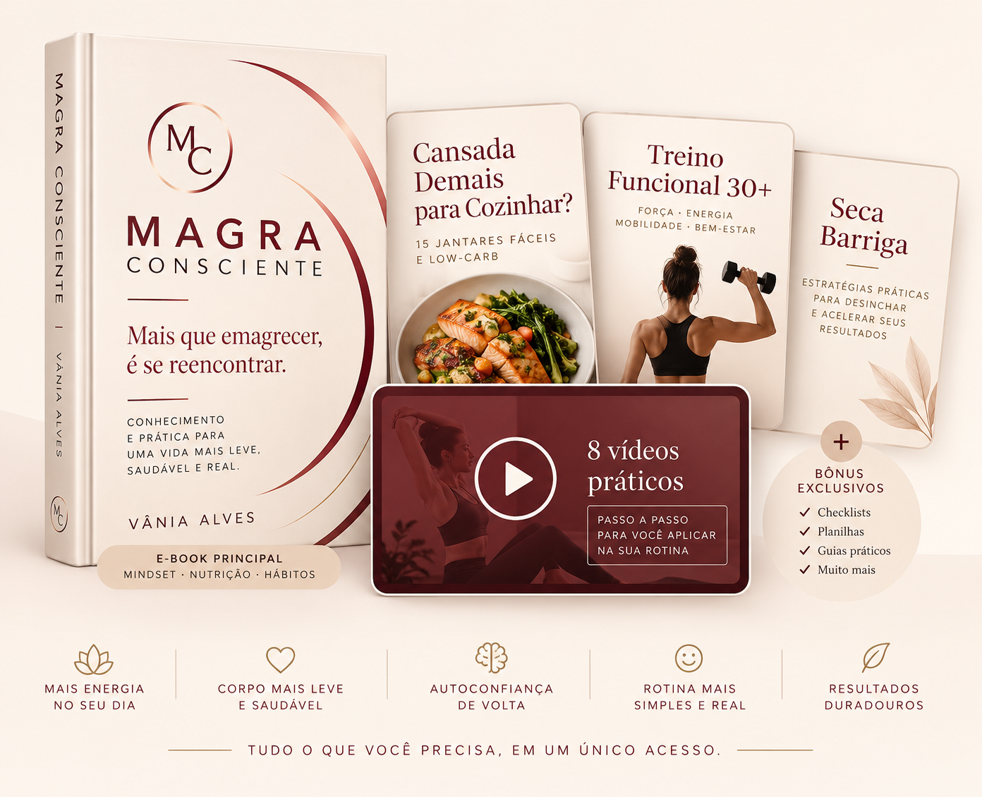Pacote Magra Consciente com livro principal, materiais digitais e oito vídeos práticos